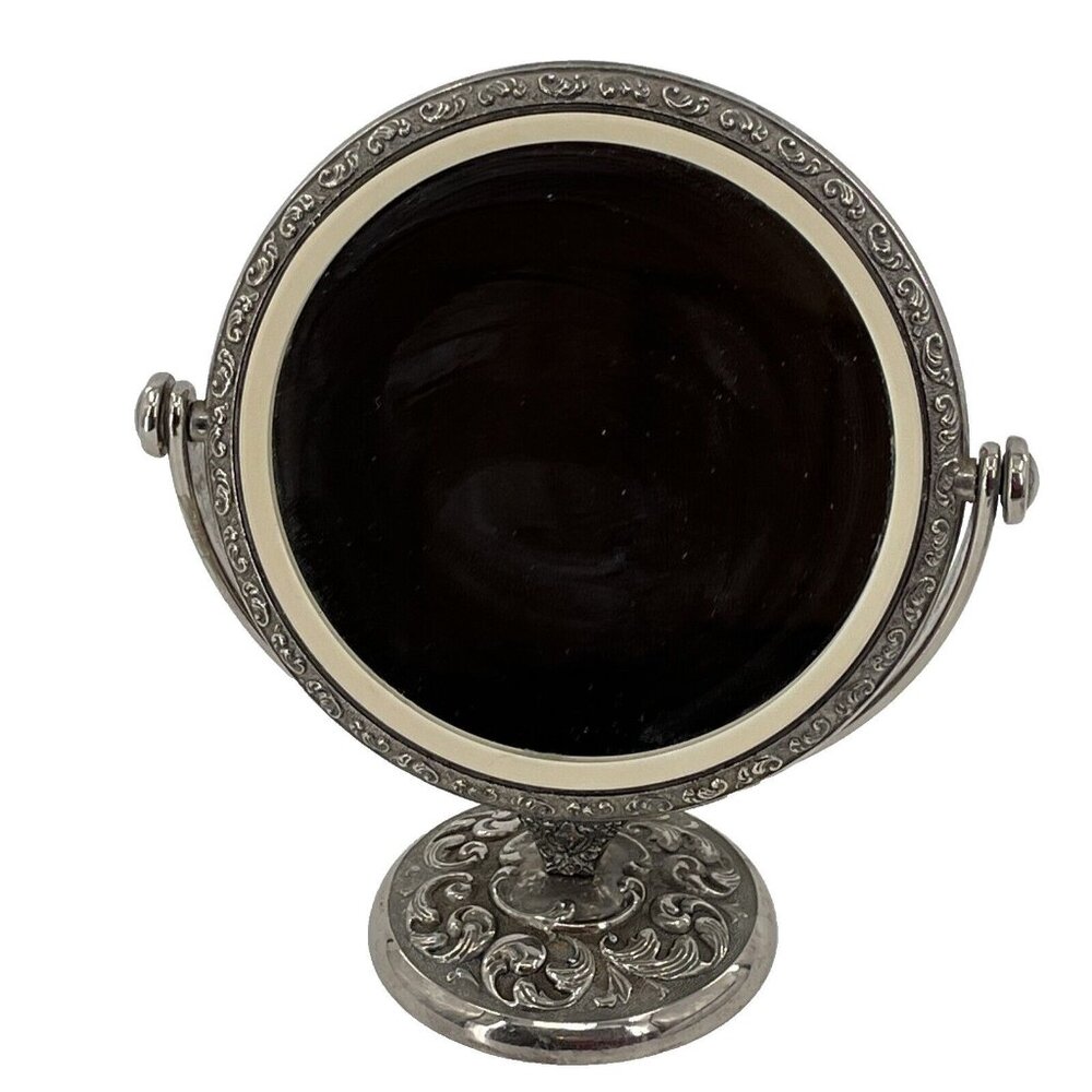 Silver Plated Double Sided Vanity Dresser Table Top Make Up Mirror 9" tall